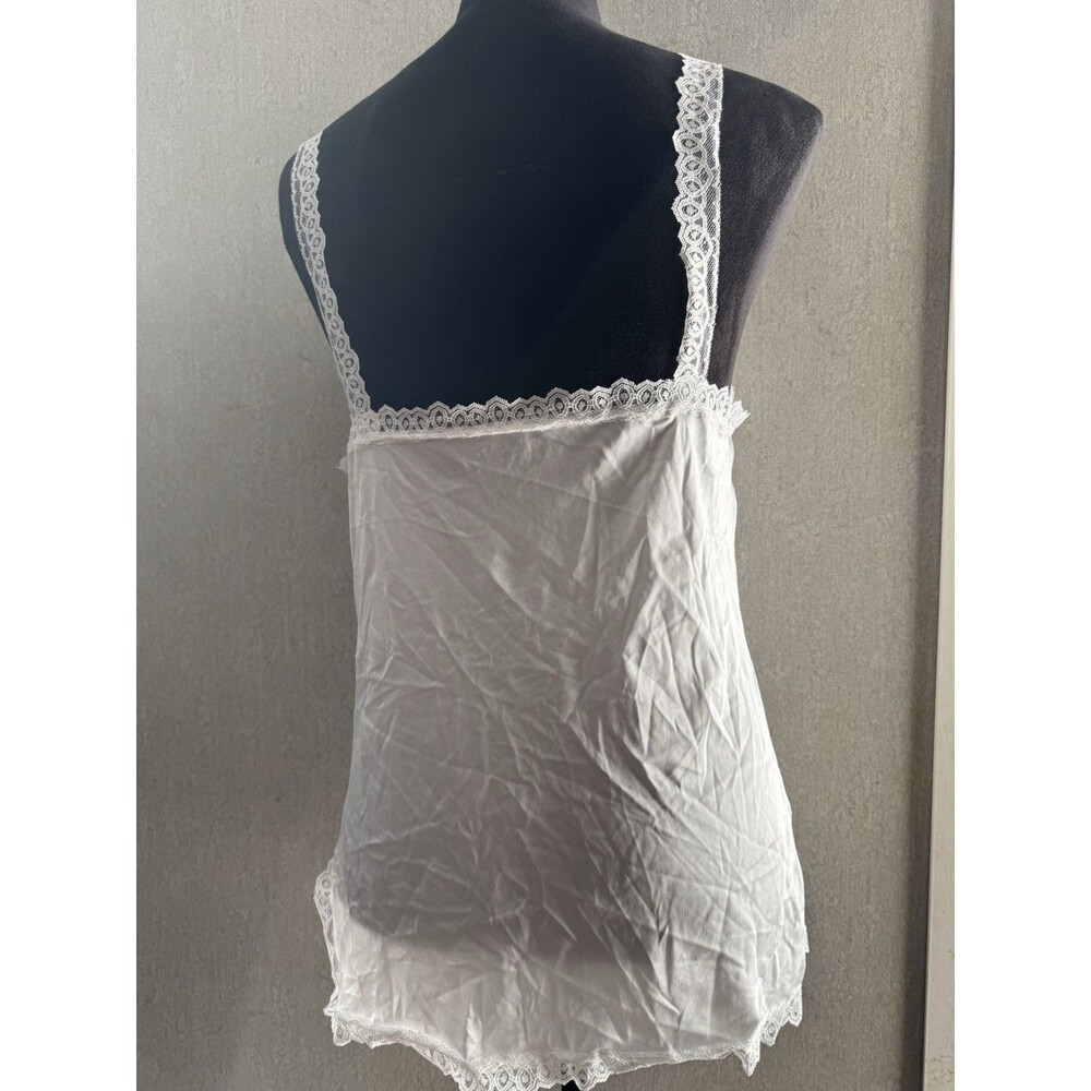Vtg 80s Lady Romance White Nylon Lace Camisole Tank Top Cami Coquette Medium - Picture 4 of 6